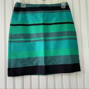 NWOT LOFT 0P Green and Blue Striped Skirt